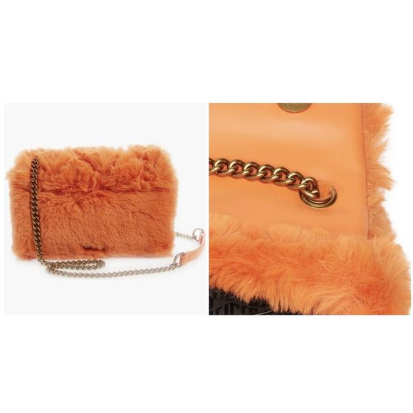 New $225 KURT GEIGER Medium Kensington Faux Fur Crossbody Bag In Orange - Picture 4 of 7